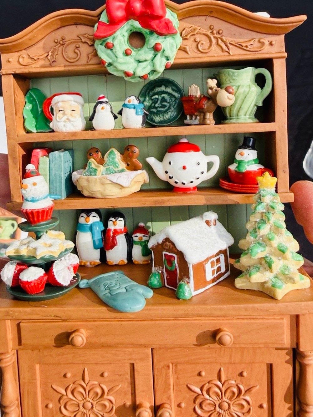 Mrs. Claus Cupboard Holiday Miniature Decorative Shelf with Christmas Figurines